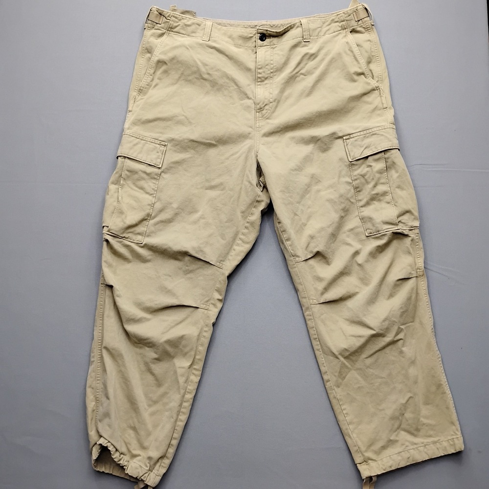 Gap Mens Khaki Tan Cotton Twill Cargo Pants Multi Pocket 42x30 Adjustable Waist